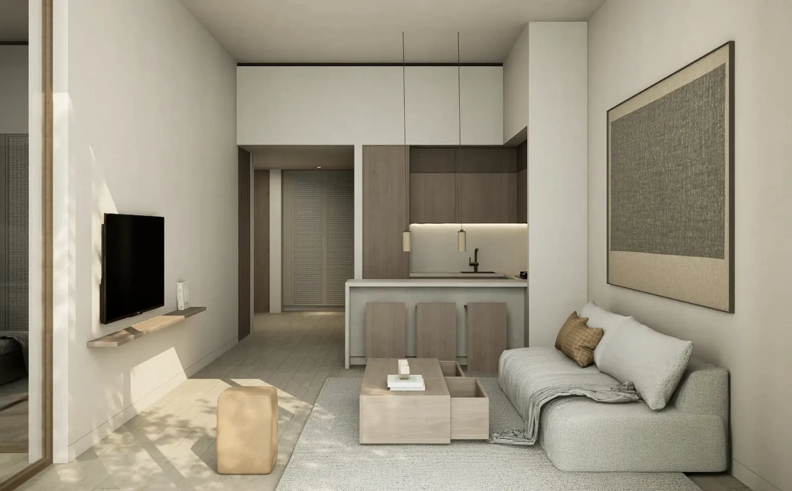 JAD 288 living room with natural light, premium materials, and turnkey furnishings