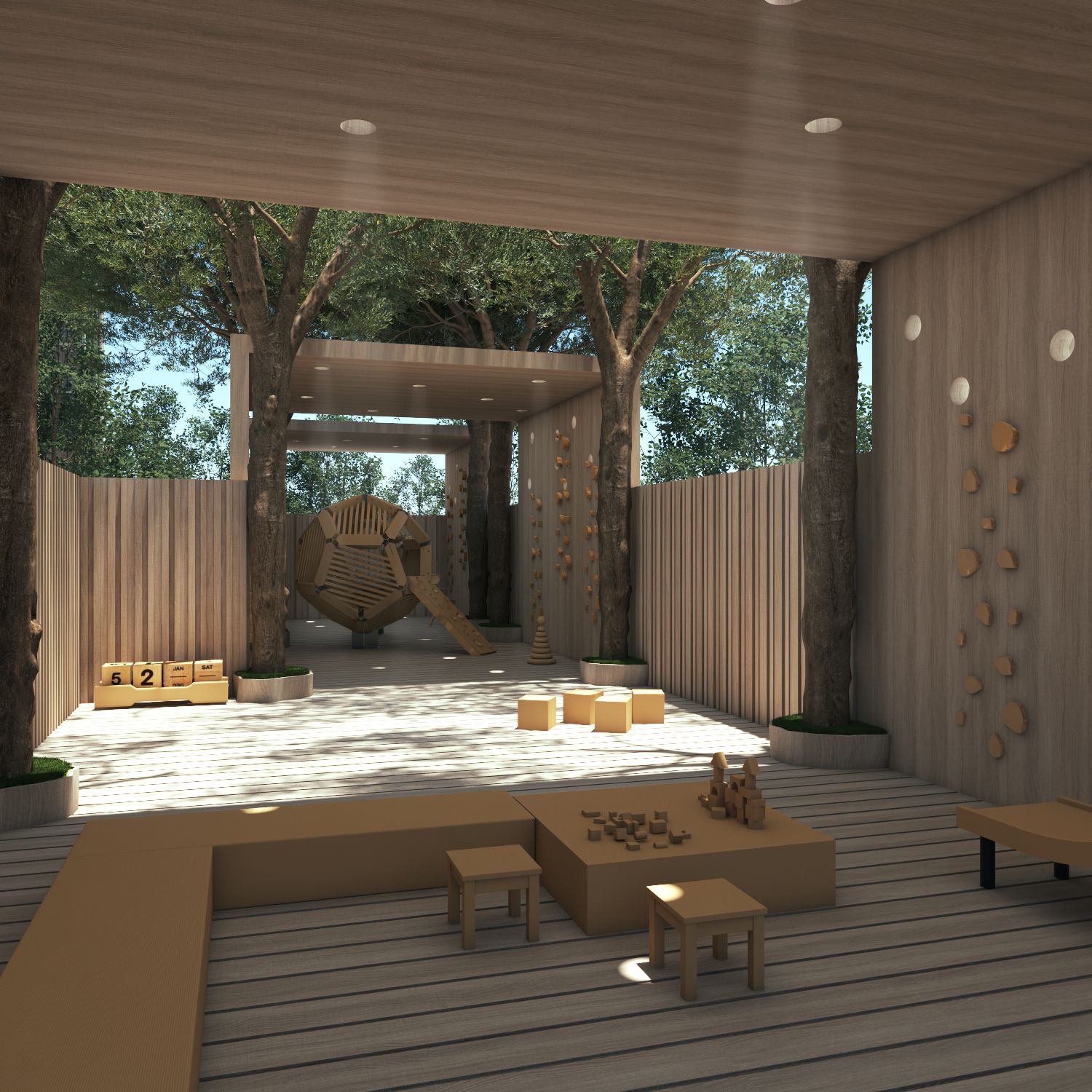 JAD 288 outdoor children's play area with safe landscaping and family-friendly design