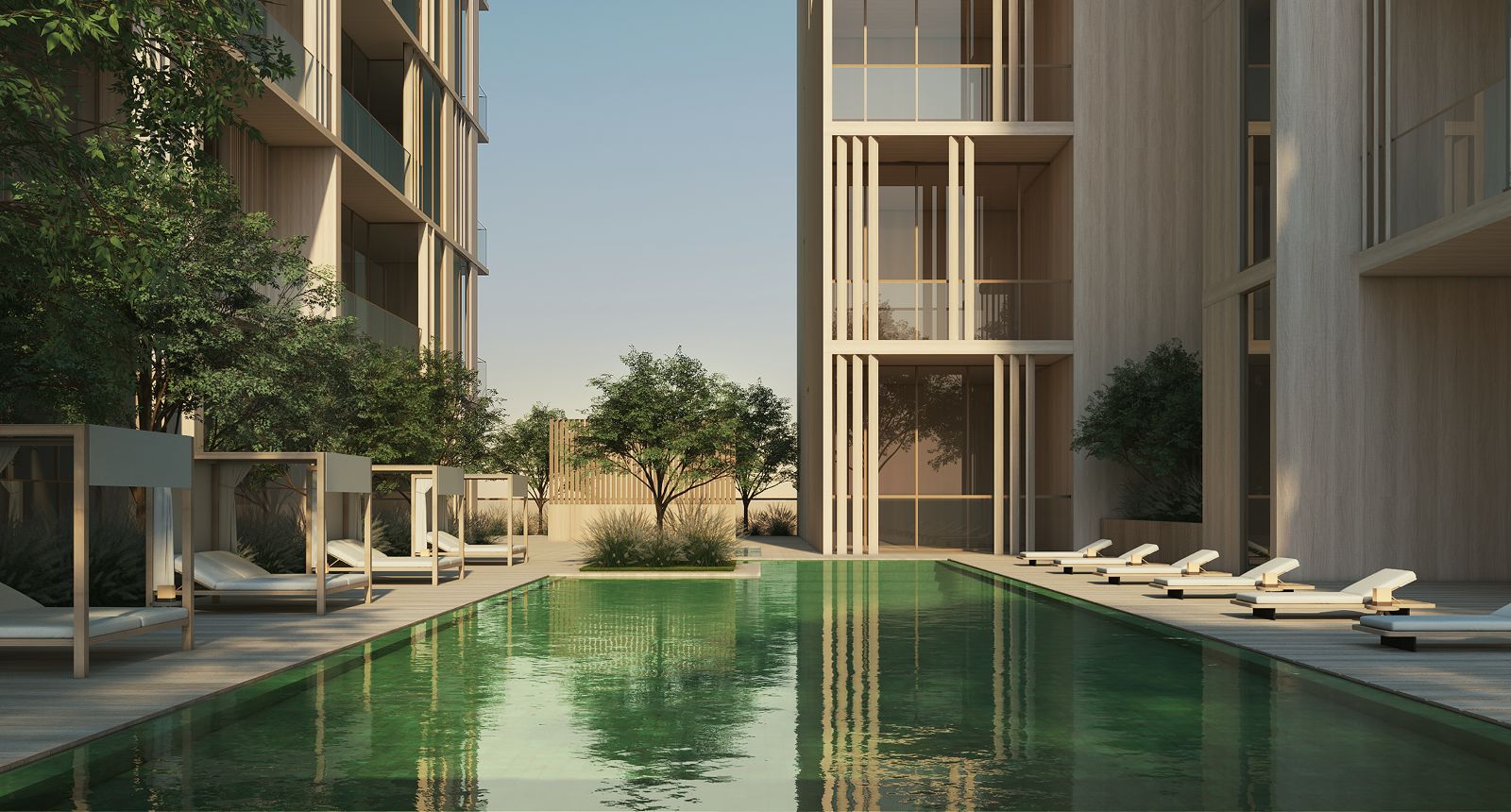 JAD 288 resort-style swimming pool with loungers and landscaped terraces