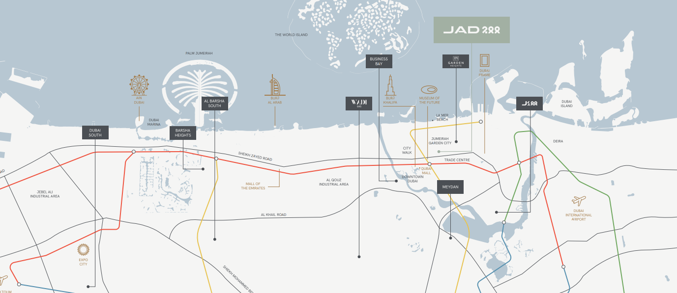 Map showing JAD 288 location in Jumeirah Garden City, Dubai
