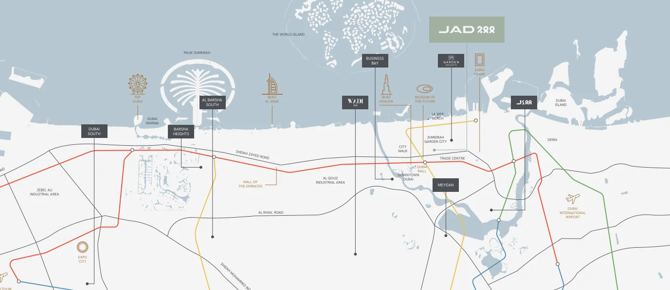Map showing JAD 288 location in Jumeirah Garden City, Dubai