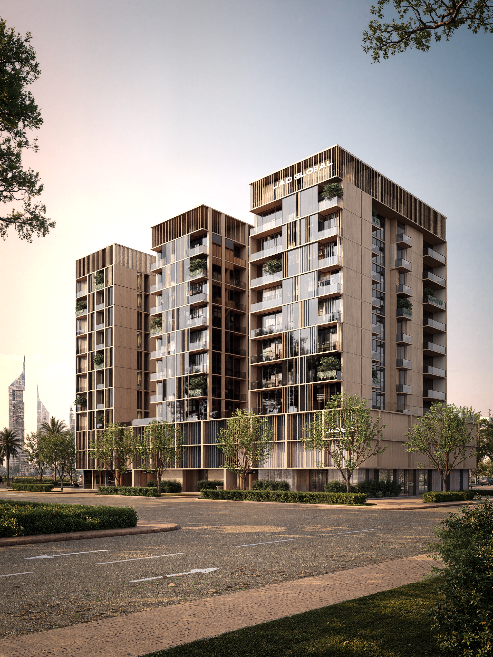 JAD 288 architectural exterior rendering at Jumeirah Garden City, Dubai